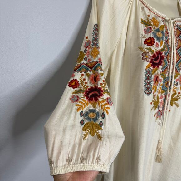 Johnny Was Clansy Peasant Embroidered Blouse Ivory Relax Boho Women's S - Picture 7 of 12